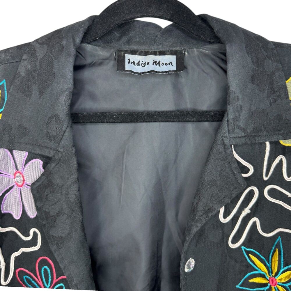 Indigo Moon Black contrast floral print Jacket embroidered funky design - Picture 5 of 13